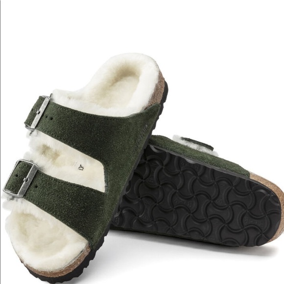 NWT Birkenstock Arizona Shearling Suede Leather Mountain View Green 8, 9, 10 - Picture 7 of 17